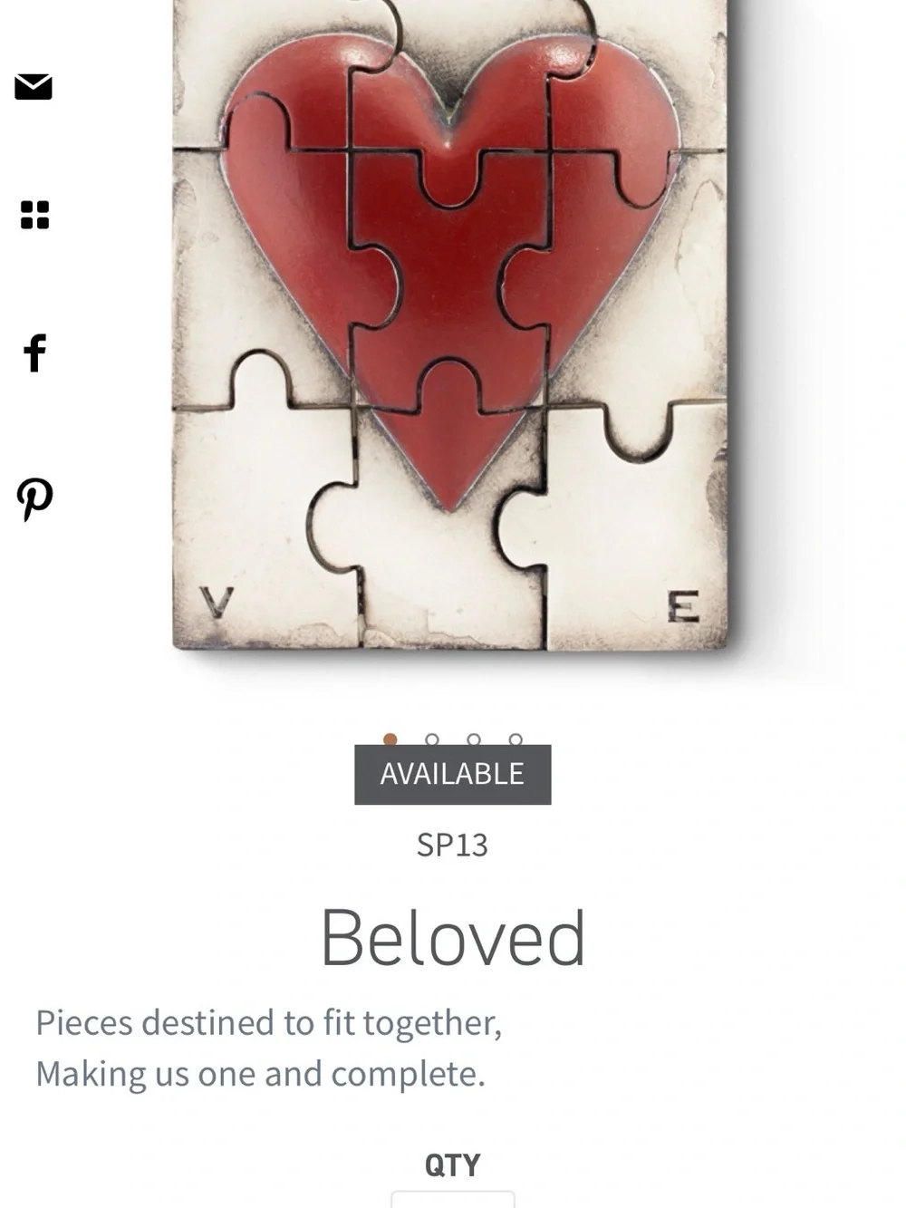 DISCONTINUED Sid Dickens BELOVED Red and Cream Puzzle Heart Wall Tile